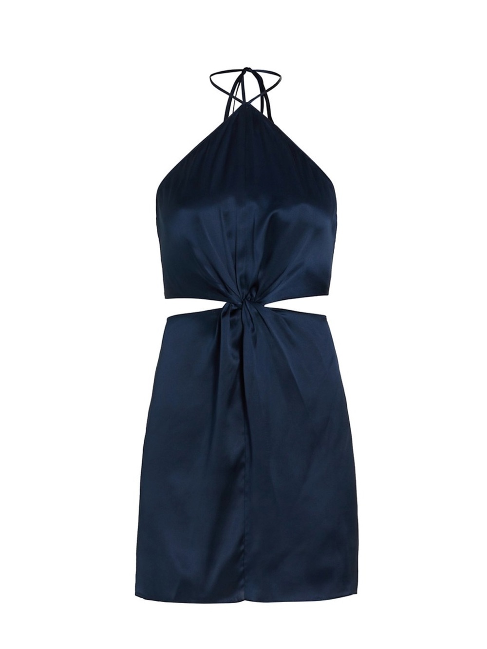 Amanda Uprichard Navy Satin Halter Knot Mini Dress